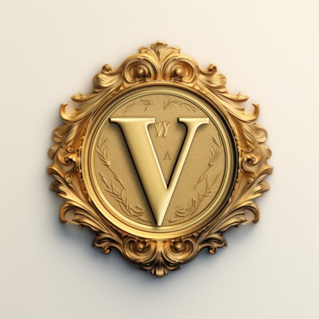 Imperfezione Perfezionato Logo del sigillo di cera iperrealistico elegantemente impilato di 'V' in oro vecchio