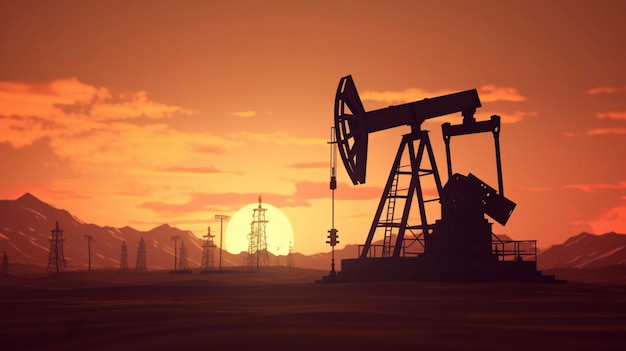 Impianto di perforazione del pumpjack del petrolio greggio sulla sagoma del deserto per la produzione di gas di petrolio