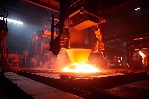 Impianto metallurgico Fusione del metallo in un grande calderone Metallo fuso Metallurgia Generazione AI