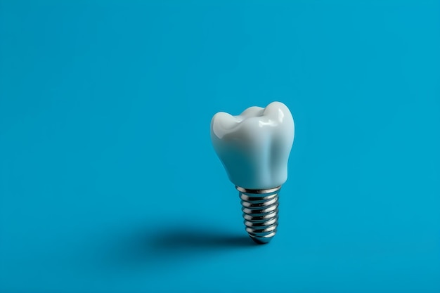 Implant dentale isolato su sfondo blu