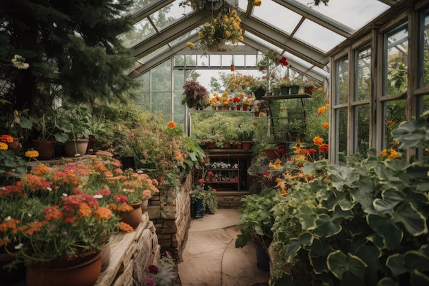 Imponente serra circondata da una vegetazione lussureggiante e fiori che sbocciano