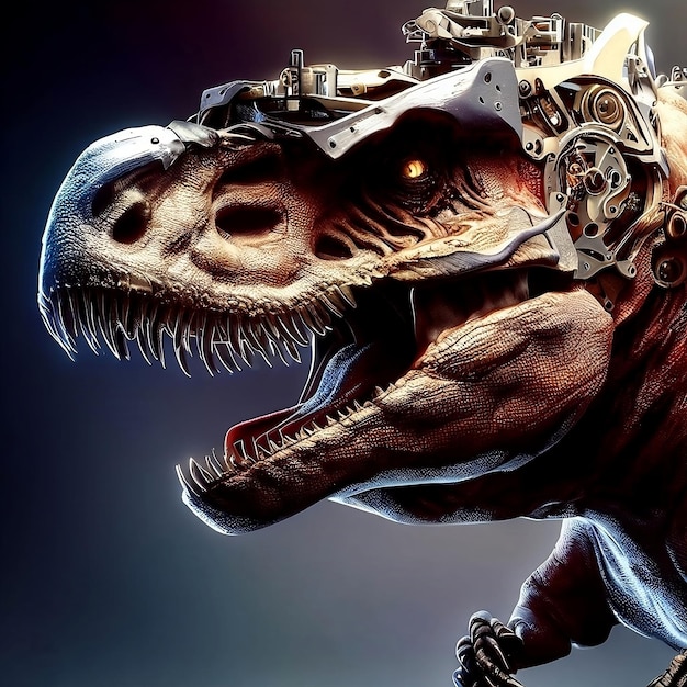 imponente Tyrannosaurus Rex TRex futuristico e biomeccanico