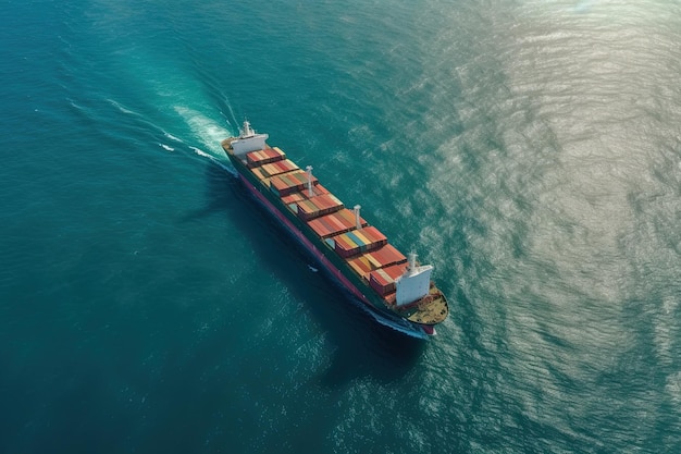Importazione ed esportazione logistica del trasporto di merci Nave da carico aerea per container in mare o oceano AI generativa