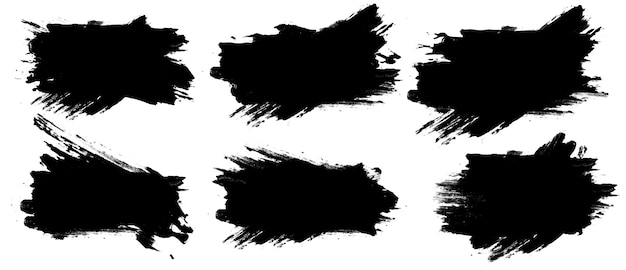 Impostare sei tratti neri di vernice isolati su sfondo bianco. pennello da disegno