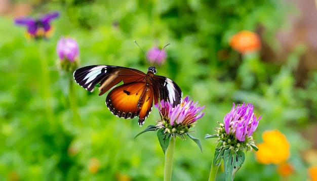 Impostazione della farfalla sul giardino fiorito