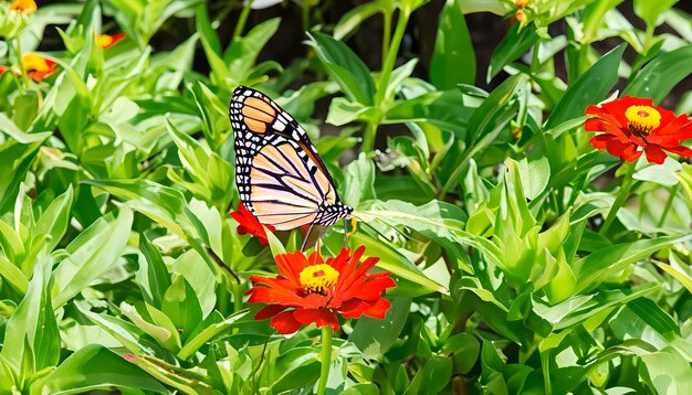 Impostazione della farfalla sul giardino fiorito