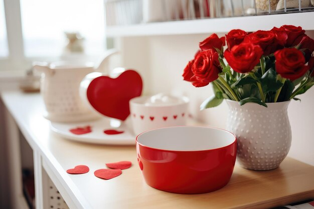 Impostazione romantica della cucina per il giorno di San Valentino