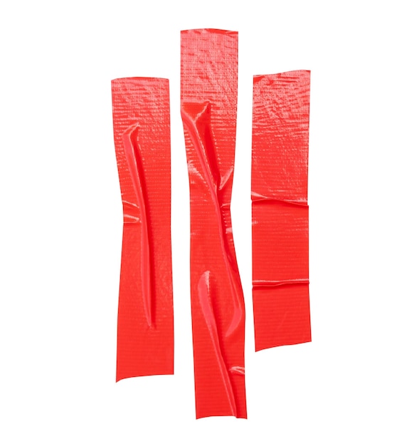 Impostazione superiore di nastro adesivo vinilico rosso rugoso o nastro di stoffa a strisce isolato su bianco
