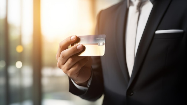 Imprenditore mostra carta di credito E-commerce business online Shopping online con carta di credito