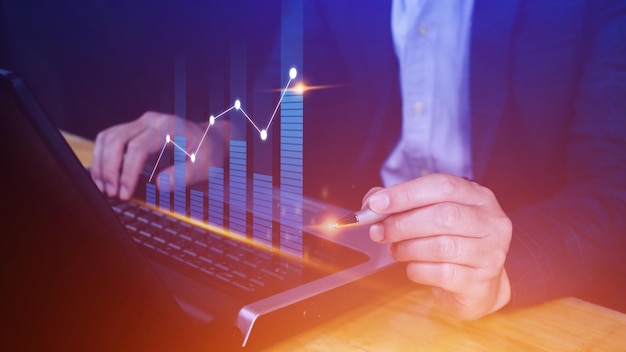 Imprenditore penna stilo punti di contatto simbolo stock grafico e grafico sfondo concetto di crescita