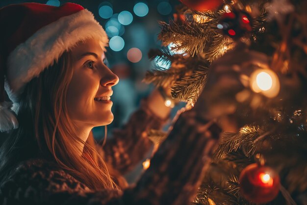 Imprenditori felici che parlano mentre decorano l'albero di Natale in ufficio