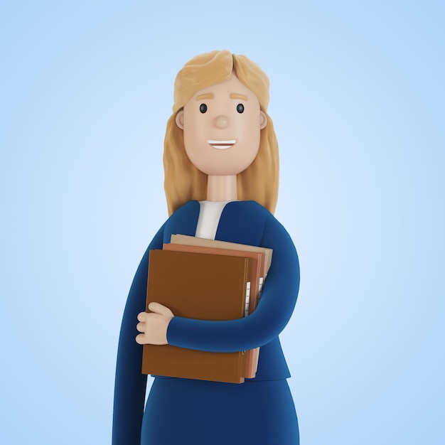Imprenditrice con un mucchio di mozziconi Donna in abiti da lavoro dipendente dell'azienda Illustrazione 3d in stile cartone animato