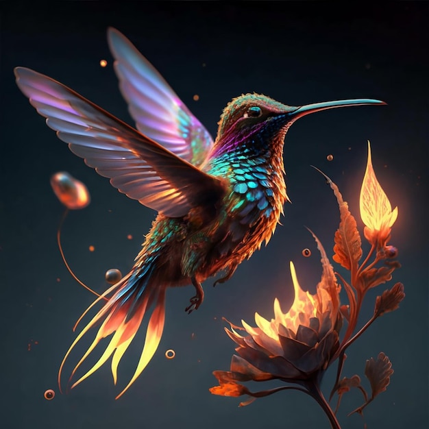 impressionante colibrì di luce traslucida che vola nello spazio siderale
