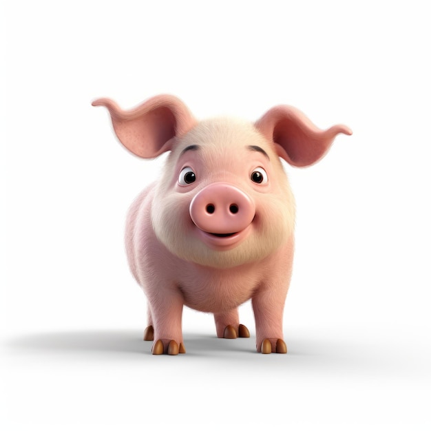 Impressionante illustrazione in 3D di un cartone animato di maiali su sfondo bianco
