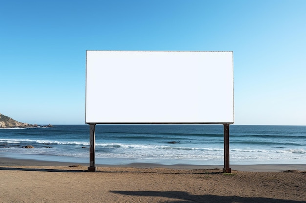 Impressionante immagine di un cartellone pubblicitario vuoto su una spiaggia desolata infinite possibilità pubblicitarie