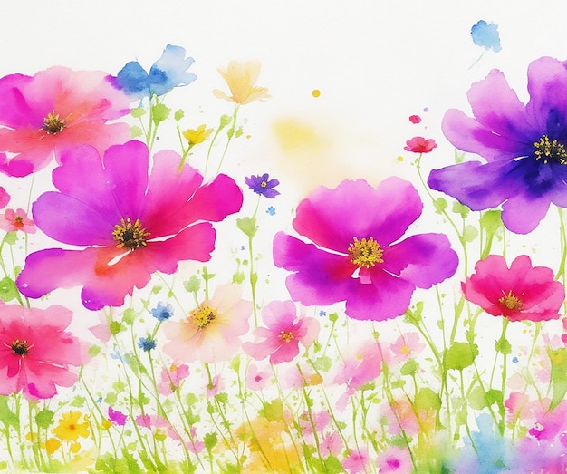 impressionante multicolor astratto floreale cosmo fiori sfondo dipinto su carta HD acquerello immagine