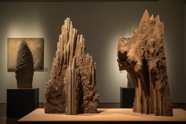 Impressionanti sculture in pietra naturale in mostra in una galleria
