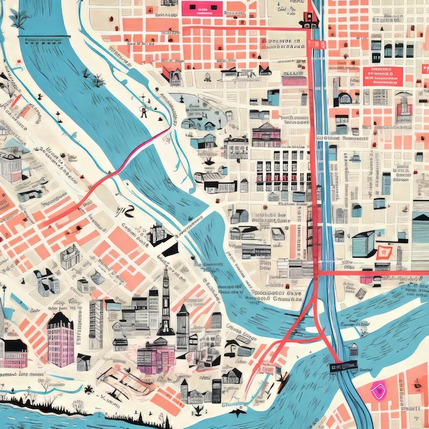 Impressioni colorate esplorando Carytown Virginia attraverso la mappa risografica