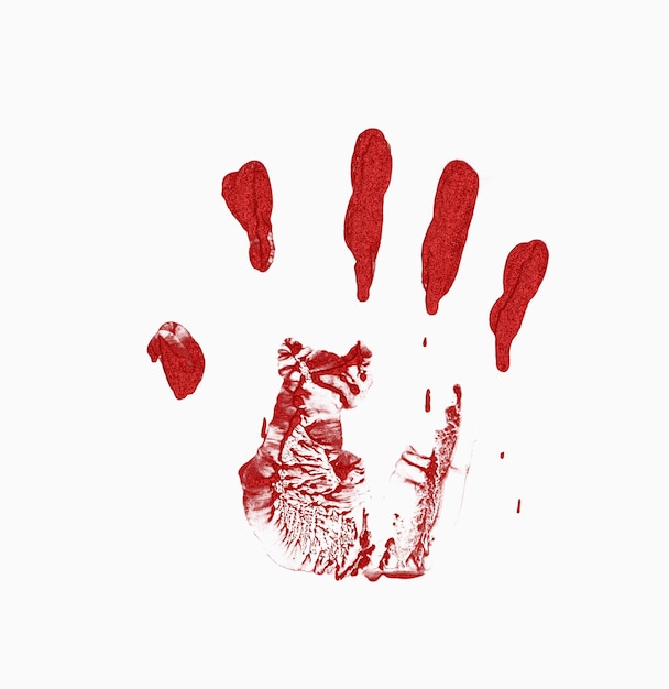 impronta di mano rossa isolata su sfondo bianco