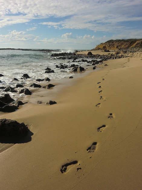 Impronte nella sabbia della spiaggia