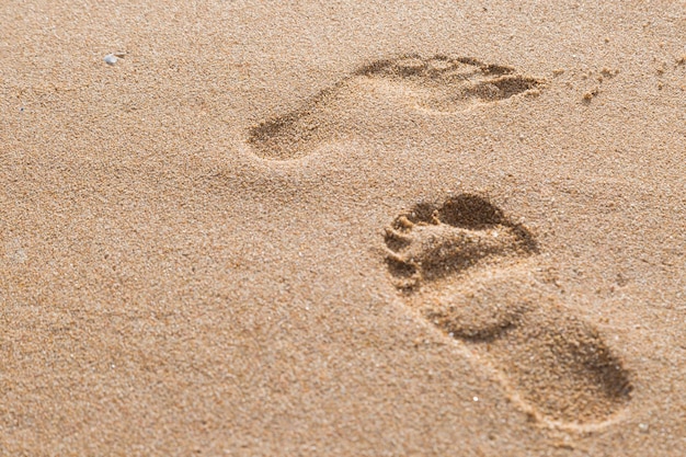 impronte nella sabbia sullo sfondo spiaggia