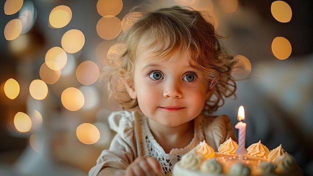 In attesa un bambino di un anno fissa la torta davanti a loro sormontata da una candela