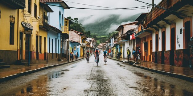 In bicicletta in Colombia Sud America Ciclista in America Latina Foresta di palme natura e paesaggio dell'Ecuador Generativo Ai
