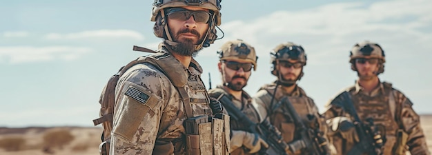 In mezzo a un deserto arabo un gruppo di soldati in uniforme sta avendo una conversazione mentre combattono