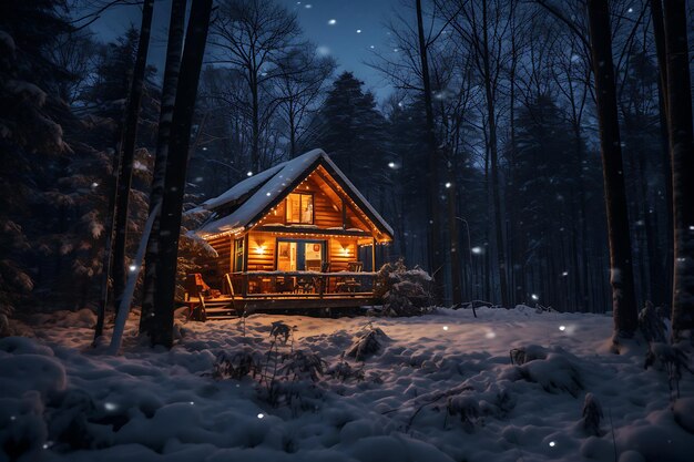 In mezzo a una tempesta di neve una capanna solitaria nel bosco prende vita con il calore e la luce delle candele tremolante
