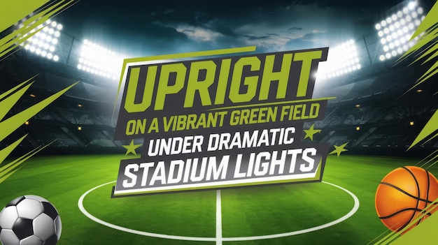 In piedi su un vivace campo verde sotto le drammatiche luci dello stadio