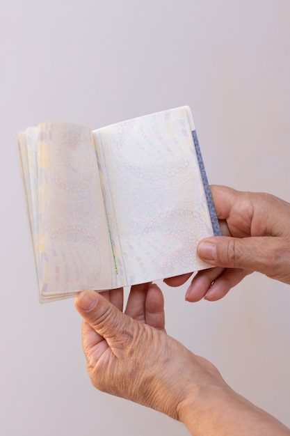 In possesso di nuovo passaporto Mercosur Brasile isolato su sfondo bianco. Immagine di concetto.