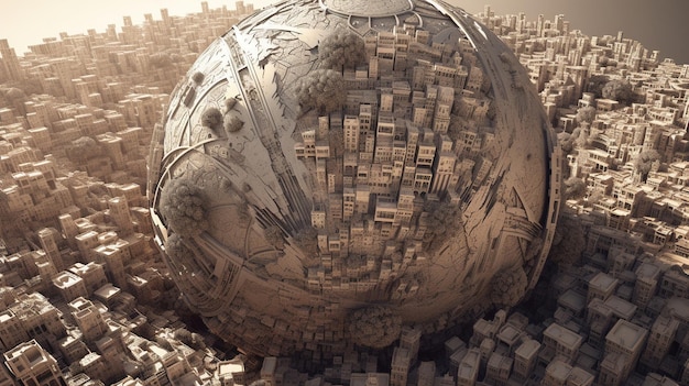 In questa illustrazione è mostrata una palla di edifici.