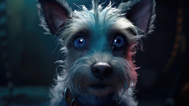 In questa illustrazione è mostrato un cane con gli occhi azzurri.