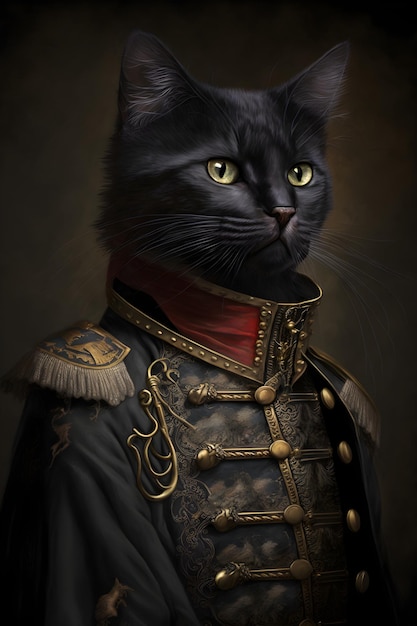 In questa illustrazione è mostrato un gatto in uniforme militare.