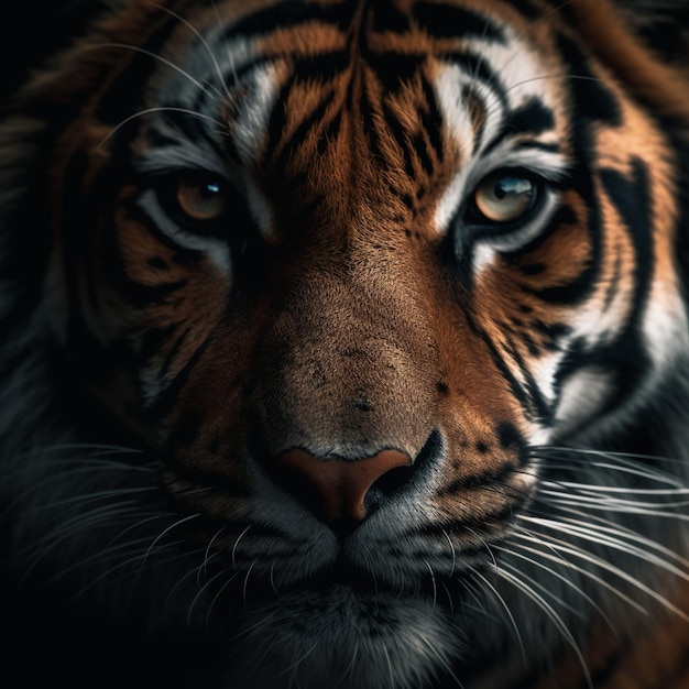 In questa immagine è mostrata la faccia di una tigre.