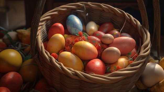 In questa immagine è mostrato un cesto di uova di Pasqua.