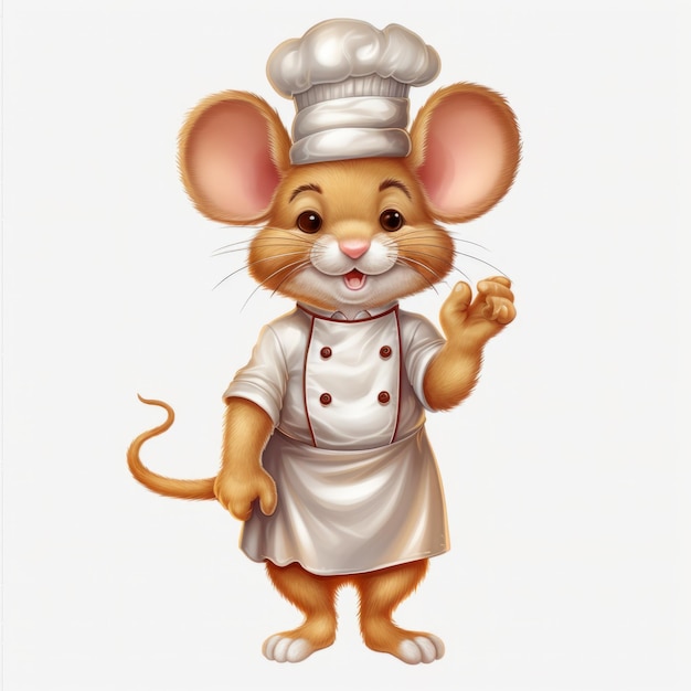 in questa immagine PNG royalty-free è raffigurato uno chef di cartone animato con un topo in bianco e nero. l'immagine viene creata nello stile dell'ombreggiatura piatta, con un alto livello di precisione e dettaglio. è un'immagine UHD, ispirata