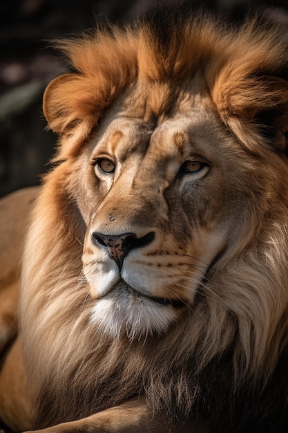 In questa immagine ravvicinata è mostrata la testa di un leone.