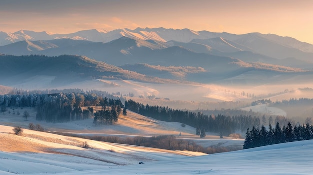 In Ucraina l'altopiano dei Carpazi è coperto di neve all'inizio della primavera con la cresta