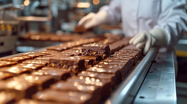 In un impianto industriale per la produzione di cioccolato, i dipendenti raccolgono e confezionano i cioccolatini.