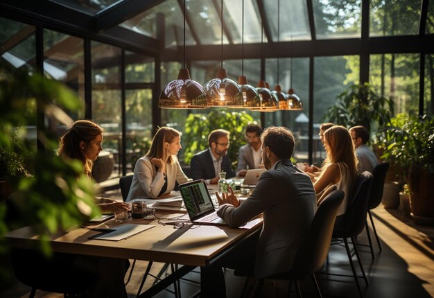 In un moderno ufficio elegante con grandi finestre