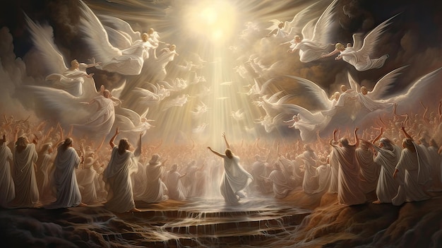 In un momento radioso e divino Celeste coro celeste spirituale celebrazione angelica nascita divina generata da AI