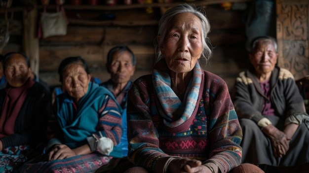 In un villaggio remoto un linguista si siede con un gruppo di anziani ascoltando attentamente mentre raccontano storie
