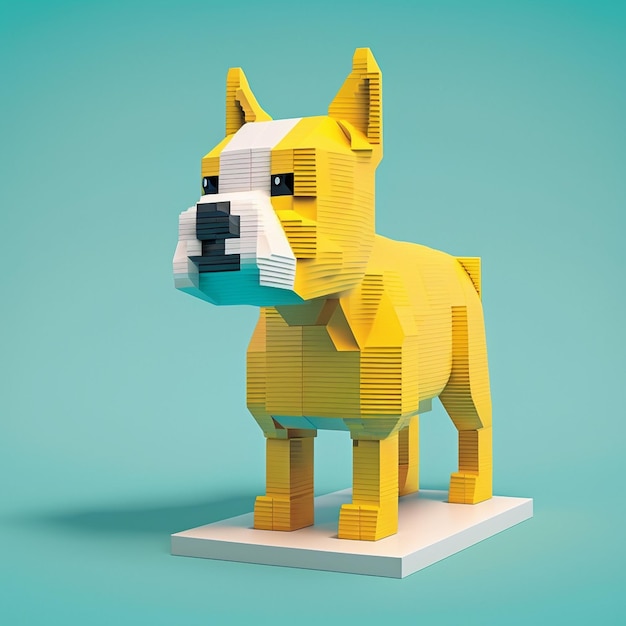 In una foto viene mostrato un cane giallo fatto di blocchi di lego.