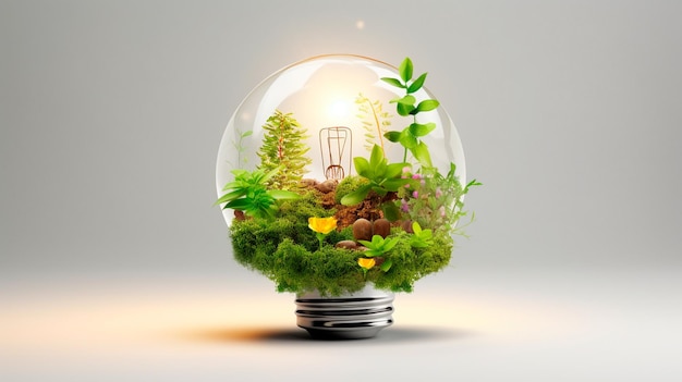 In una lampadina germoglia il concetto di energia biologica Illustratore AI generativa