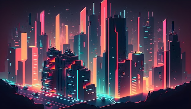 In una tentacolare metropoli illuminata al neon della futura città generativa ai