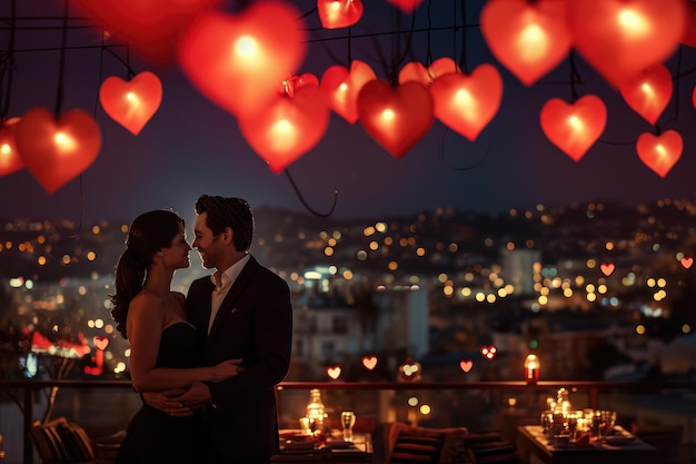 in valentine coppia giorno notte in un ristorante romantico celebrando l'amore pragma