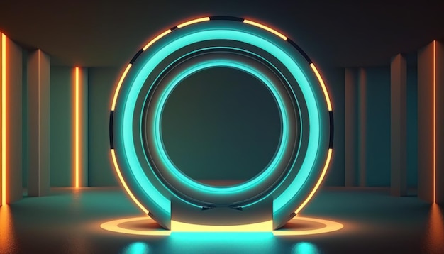 Incandescente luce ad anello al neon nel rendering 3d del tunnel Carta da parati astratta futuristica