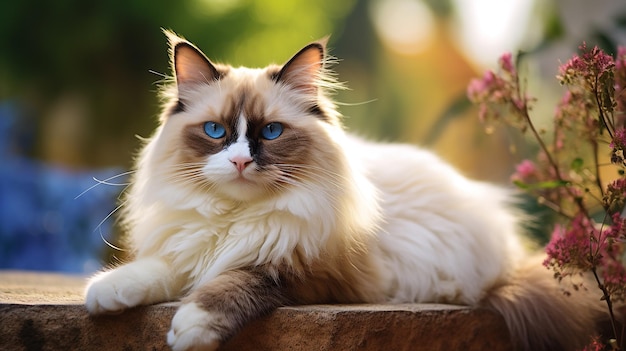 Incantevole gatto Ragdoll dagli occhi azzurri, bellezza naturale realistica