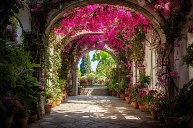 Incantevole giardino ad Anacapri Isola di Capri adornata da fiori in fiore graziose colonne